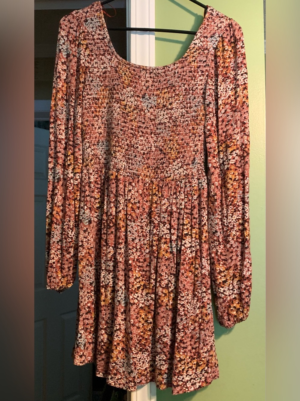 Sale 3/$20 True Craft Pink Rust Floral Smocked Long Sleeve Dress
